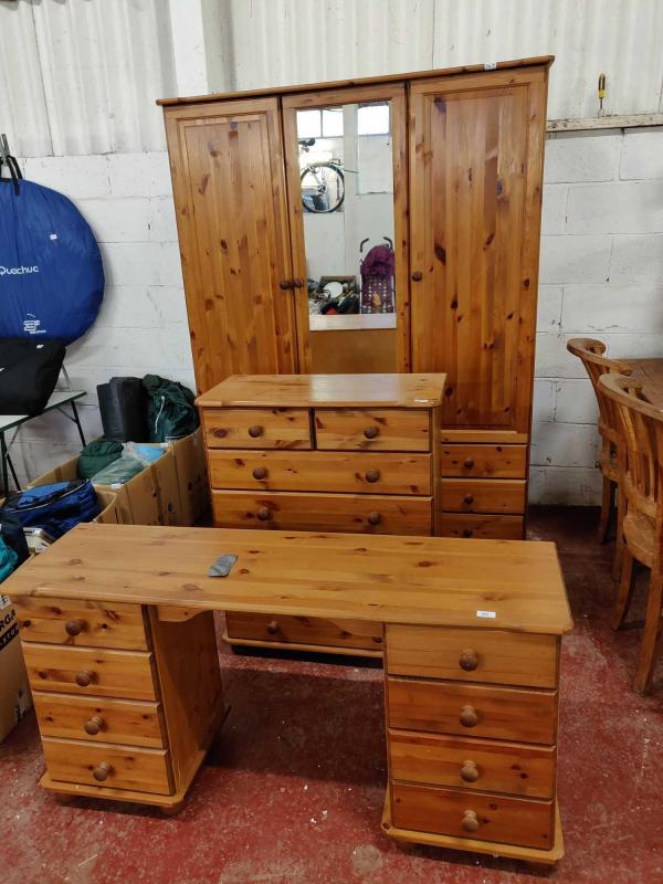 A Large Pine 3 Door Over 9 Drawer Wardrobe A Pine 7 Drawer