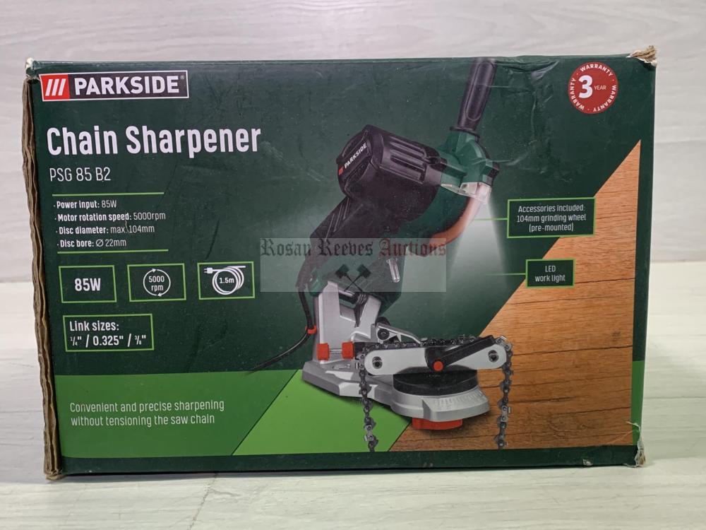 *A Ryobi RCS3535CA petrol chainsaw and a boxed Parkside PSG 85 B2 chain