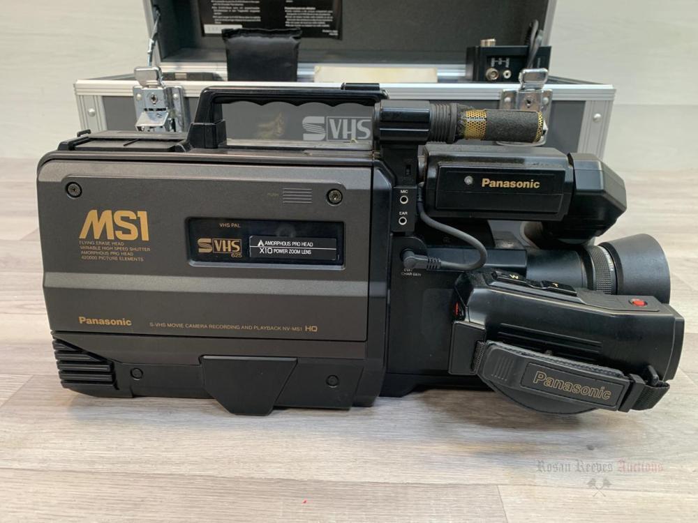 A Panasonic NV-MS1 S-VHS movie camera with Panasonic VW-SHS1 movie
