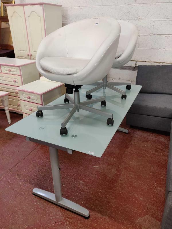 An Ikea Galant Frosted Glass Topped Table On Metal Base And A Pair